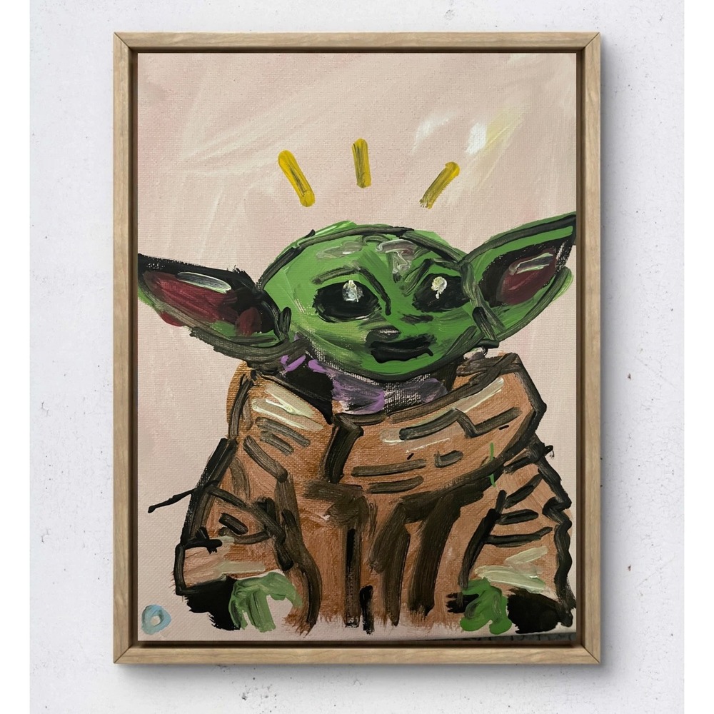OMAN Star Wars Grogu Baby Yoda Original Acrylic Painting 8x10 Canvas Art
